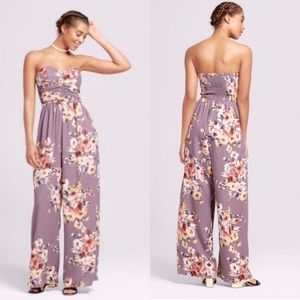 Xhilaration Lavender Floral Strapless Jumpsuit